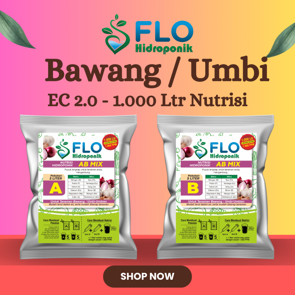 Jual AB Mix Bawang 5 Liter Flo Hidroponik untuk 1000 Liter Nutrisi ...