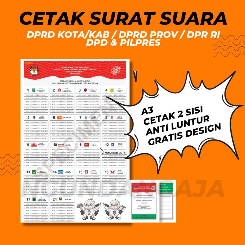 Jual Cetak contoh speciment kertas suara pemilu caleg | Shopee Indonesia