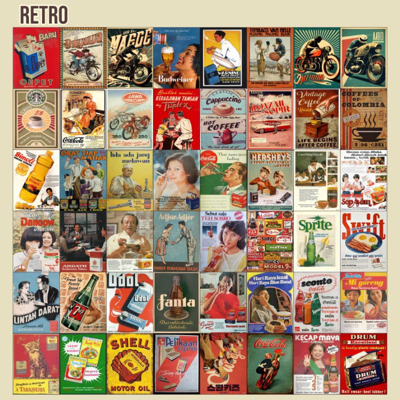 Jual poster retro tema iklan jadul size A5 isi 24pcs | Shopee Indonesia