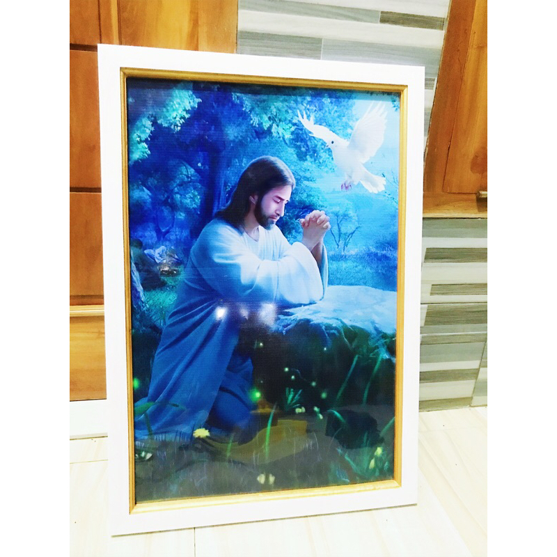 Jual lukisan cetak gambar Yesus berdoa ditaman getsemani plus bingkai