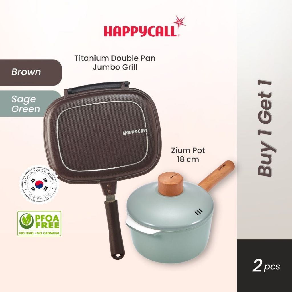 Jual Happycall Titanium Double Pan Jumbo Grill Brown FREE Zium Pot IH