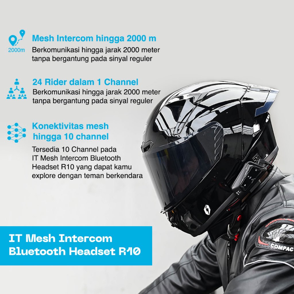 Jual IT Mesh Intercom Bluetooth Headset R10 - Black | Shopee Indonesia