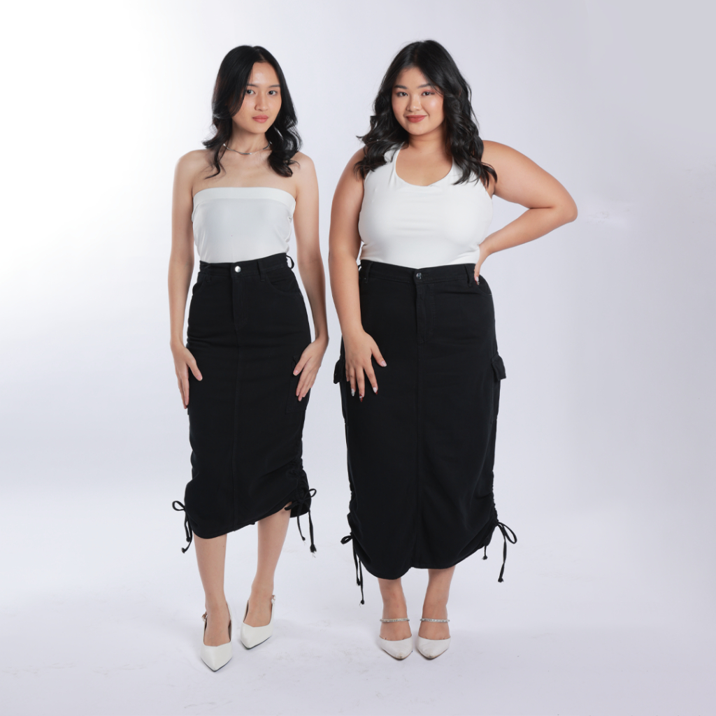 Jual JIBI - Cargo Maxi Skirt - 3 Warna - Rok Denim - Pinggang Karet ...