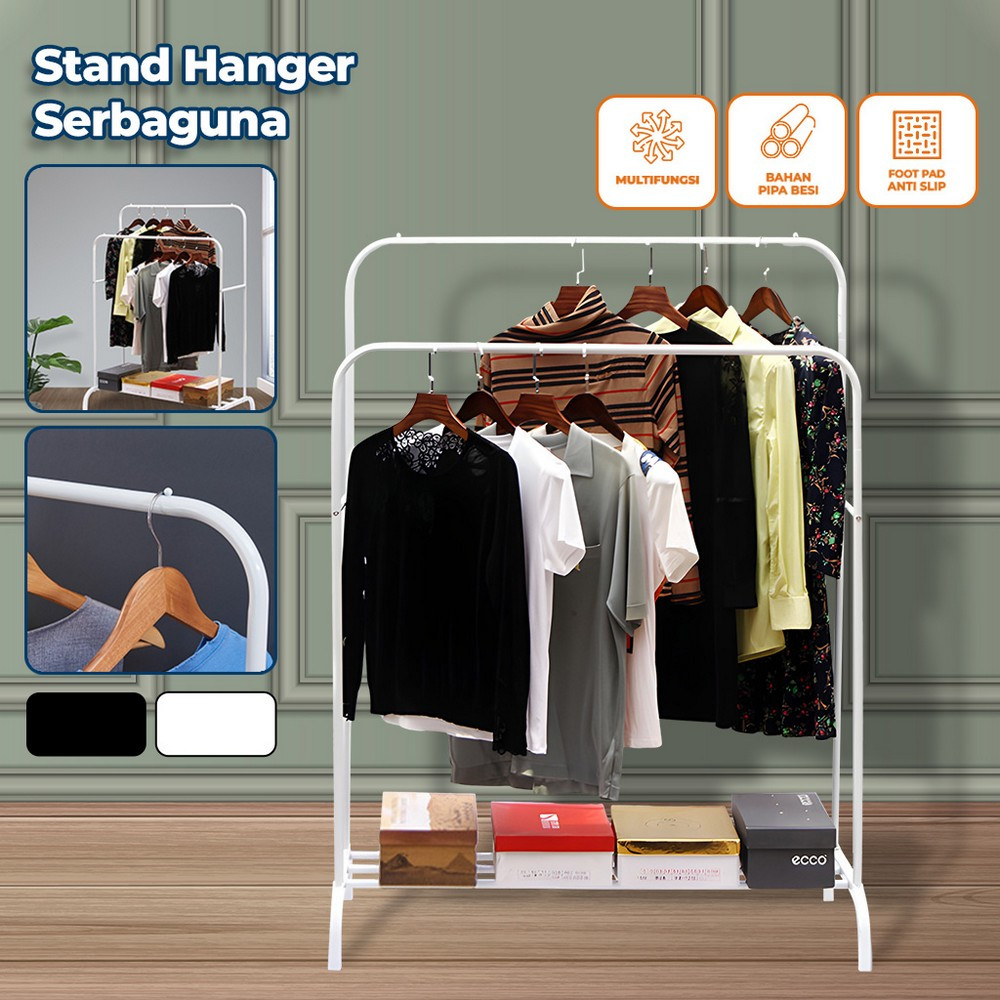 Jual Stand Hanger Double Rak Gantungan Baju Besi Serbaguna Jemuran Baju Tas Topi Stand Tempat