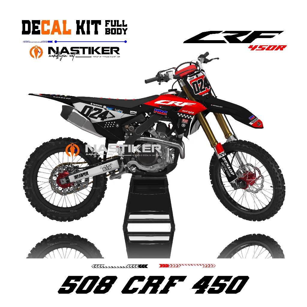 0508- DECAL KIT HONDA CRF 450R MERAH hitam DESAIN SIMPLE DECAL CRF450 FUL  BODY SIMPLE ELEGAN