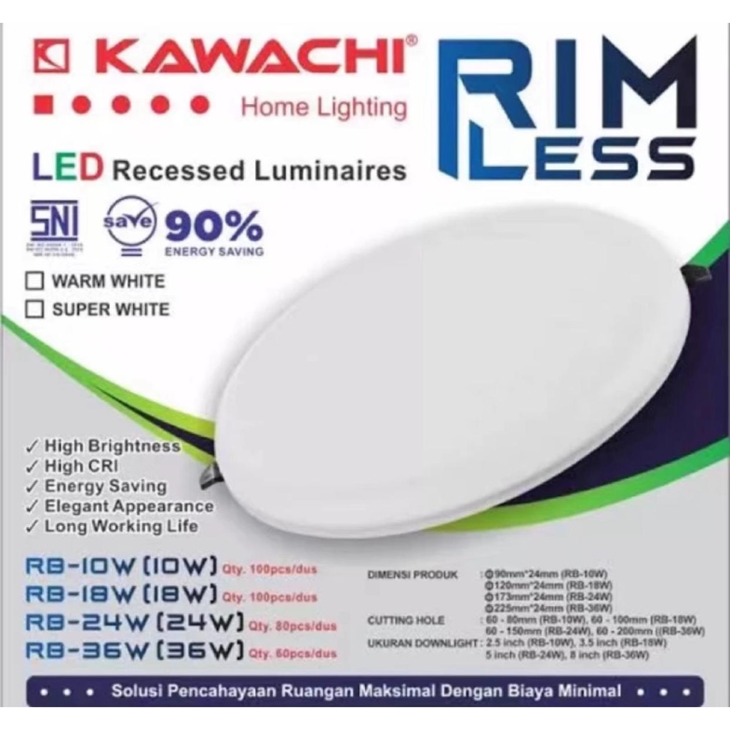 Jual Lampu Led Panel Downlight Rimless Kawachi Putih Terang Shopee Indonesia