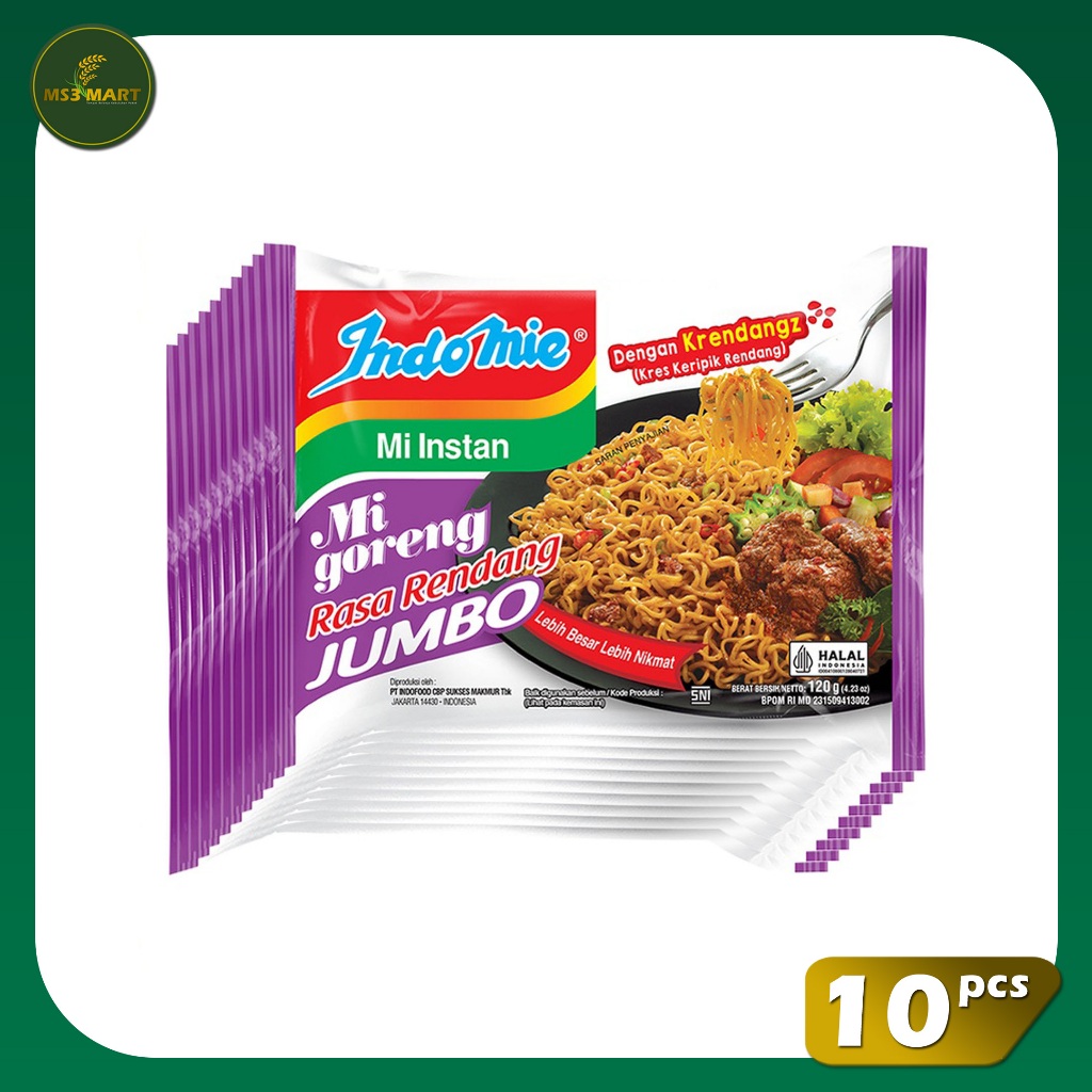 Jual Indomie Goreng Rendang Jumbo 10 PCS 120 Gram | MS3 Mart | Shopee ...