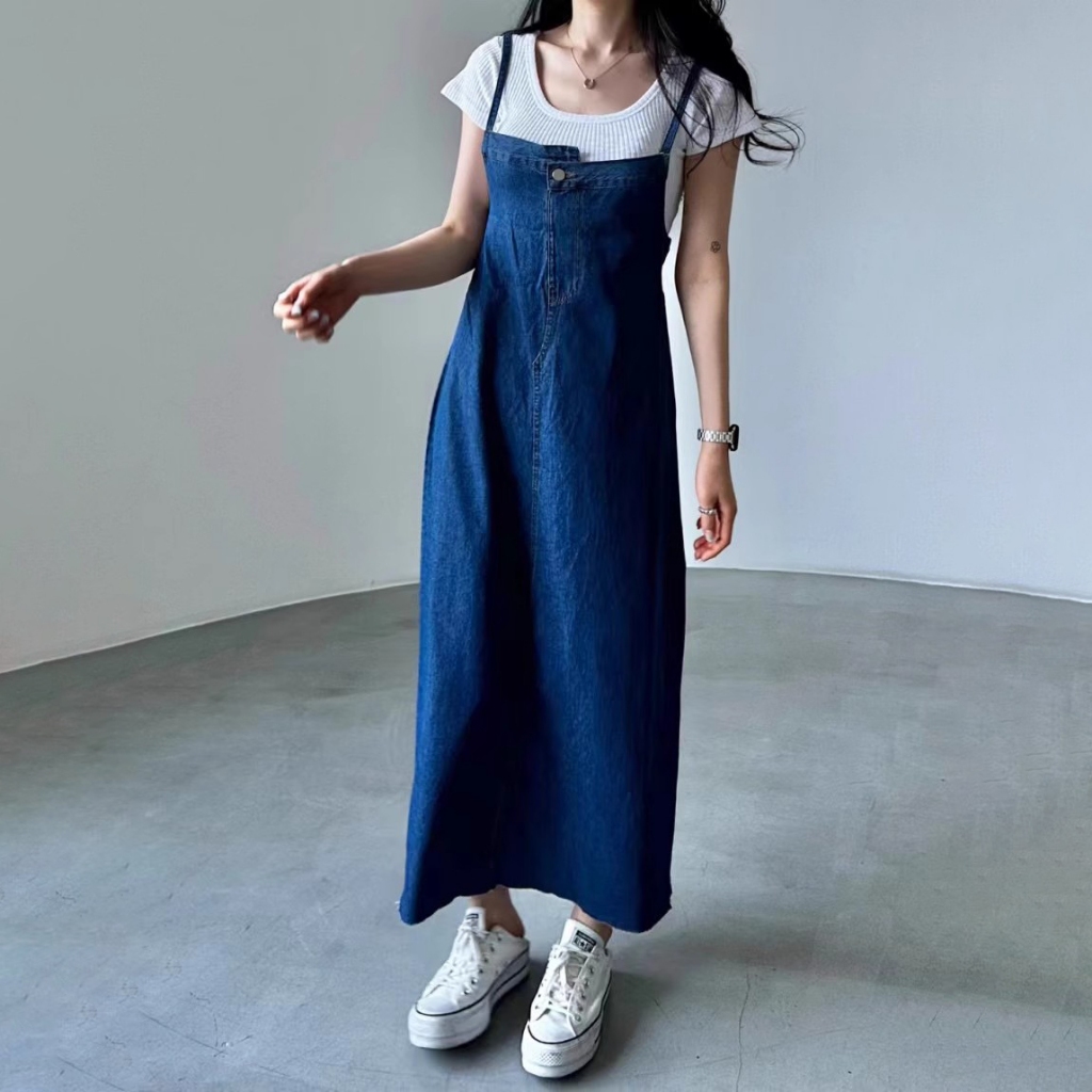 Jual overall dress jeans wanita panjang baju kodok rok wanita korean ...