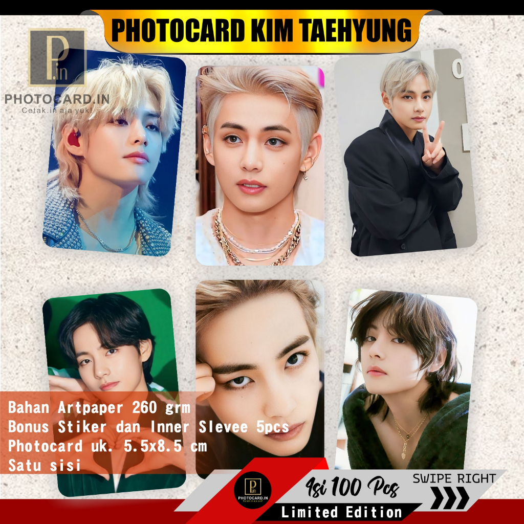 Jual Photocard Kim Taehyung BTS isi 100 pcs (Free Stiker dan Inner ...