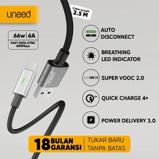 UNEED Kabel Data Auto Disconnect Type C 66W 6A SuperVOOC 2.0, QC 4+, PD 3.0, Dual Engine - UCB45C
