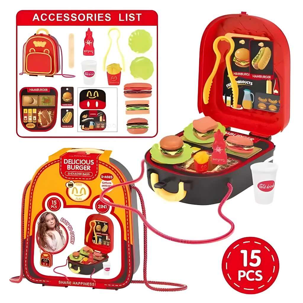 Jual Mainan Anak Fast Food Burger Pretend Play Cooking Playset + Bag 2 ...