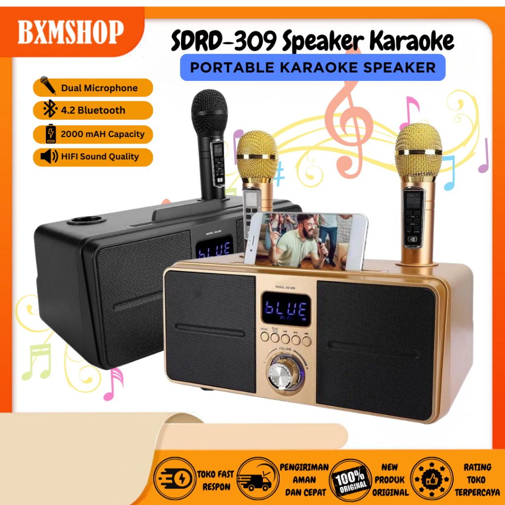 Jual Speaker Karaoke Portable SDRD SD309 2 Microphone Karaoke Wireless