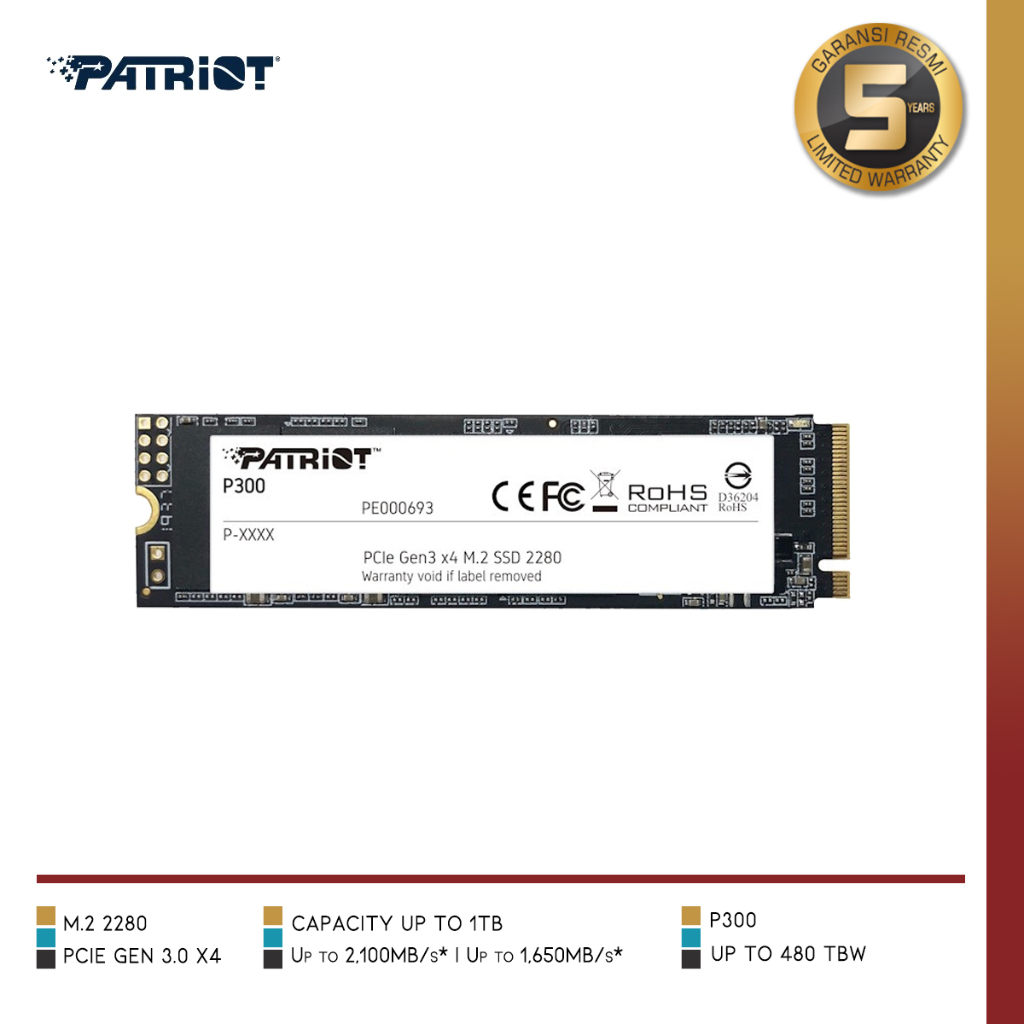 SSD 512GB PCIe X4 Velocità Alta SSD Patriot P300 M.2 NVMe 512GB - Velocità Fino A 1700MB/s, Per PC E Laptop, Confezione Da 10 Pezzi Unità A Stato Solido Ad Alta Velocità - Foto 2