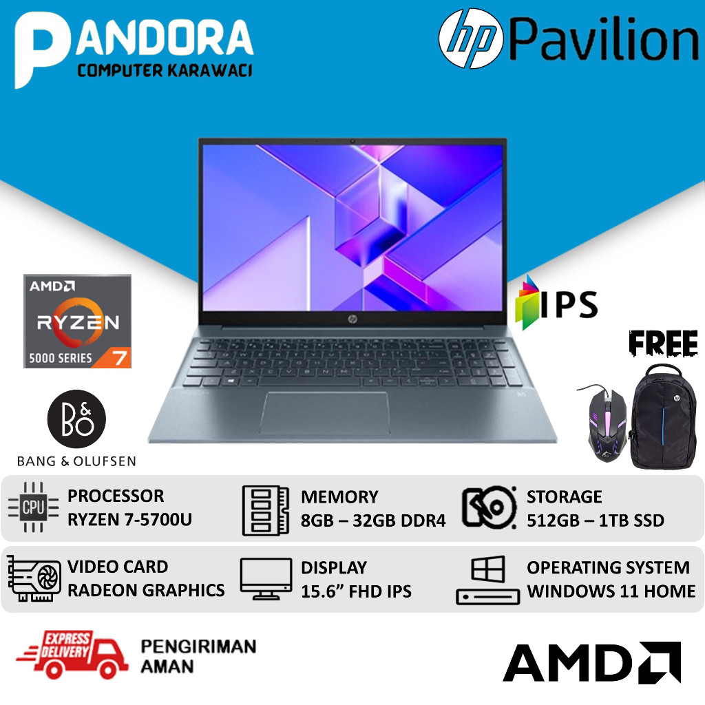 HP PAVILION 15 AMD RYZEN 5700U 16GB 1TB SSD RADEON FHD IPS  WIN11HOME BLUE