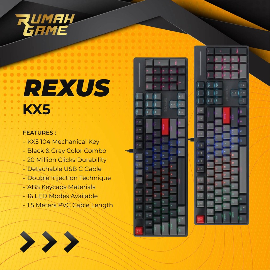 Jual Rexus Heroic KX5 / KX-5 RGB Mechanical Gaming Keyboard Fullsize ...