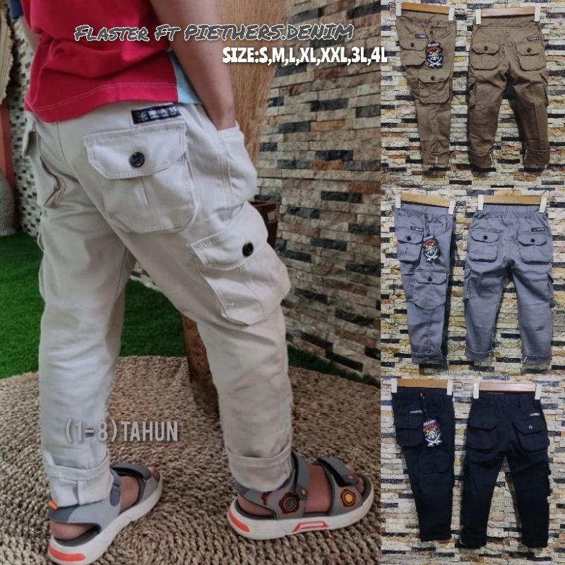 Little M Denim Zip Cargo Celana Panjang Anak Laki-Laki main image 1
