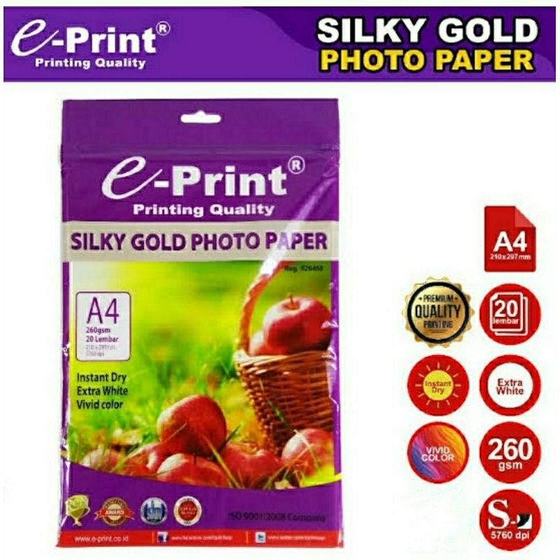 Jual Kertas Foto E Print Silky Gold 260 Gsm A4 Isi 20 Lembar Kertas