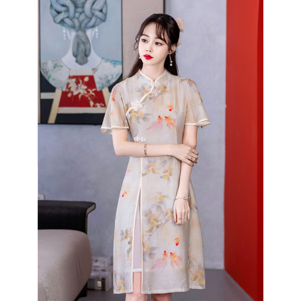 Jual Tianshun Modern Qipao New China Traditional Clothing Chiffon ...