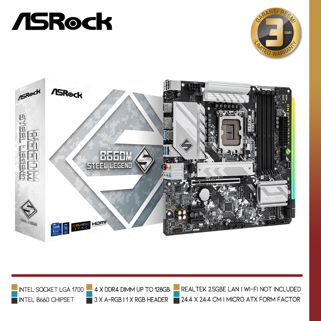 Jual ASROCK B660M Steel Legend | Intel B660 LGA 1700 DDR4 Micro ATX ...
