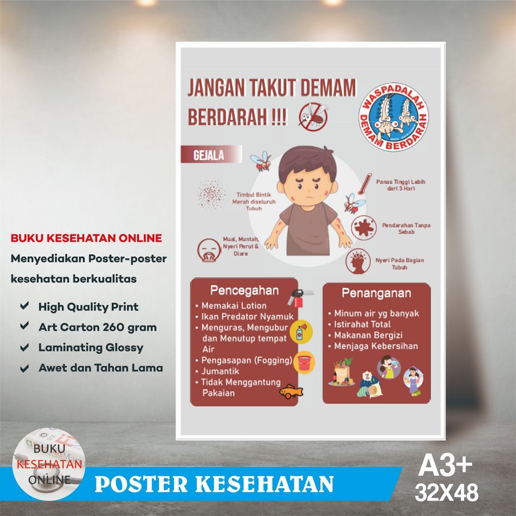 Jual Poster Kesehatan - JANGAN TAKUT DEMAM BERDARAH - GEJALA DBD ...