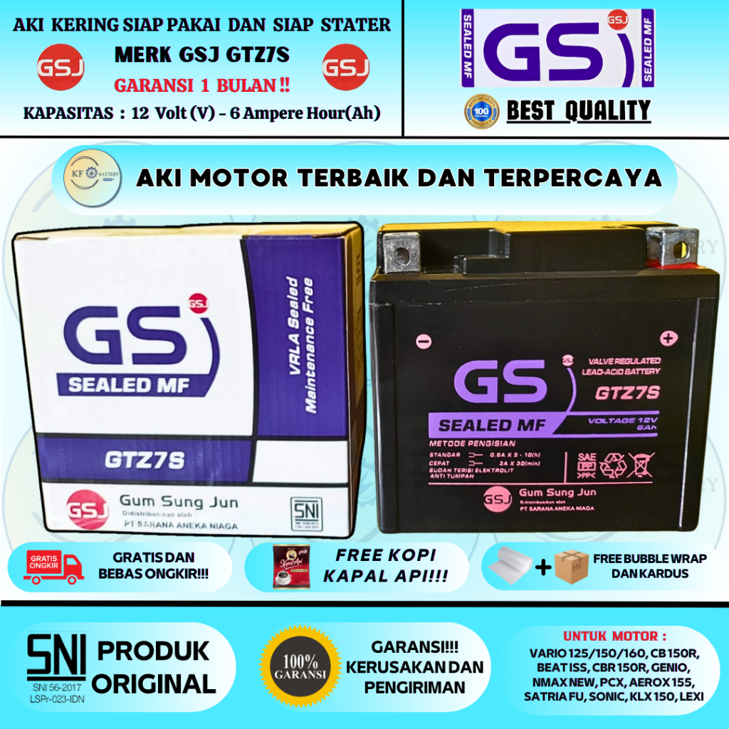 Jual AKI MOTOR NMAX NEW, AEROX NEW, PCX 150/160, LEXI, ADV 150 GTZ7S