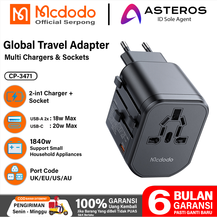 Jual Mcdodo Universal Travel Adaptor With Usb Type C Pd Fast Charging