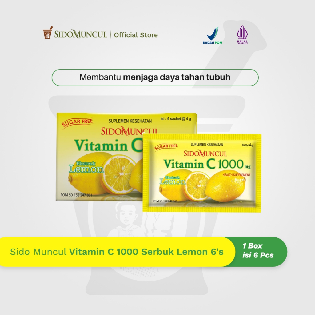 Sido Muncul Vitamin C 1000 Serbuk Lemon 6's - Jaga Daya Tahan Tubuh