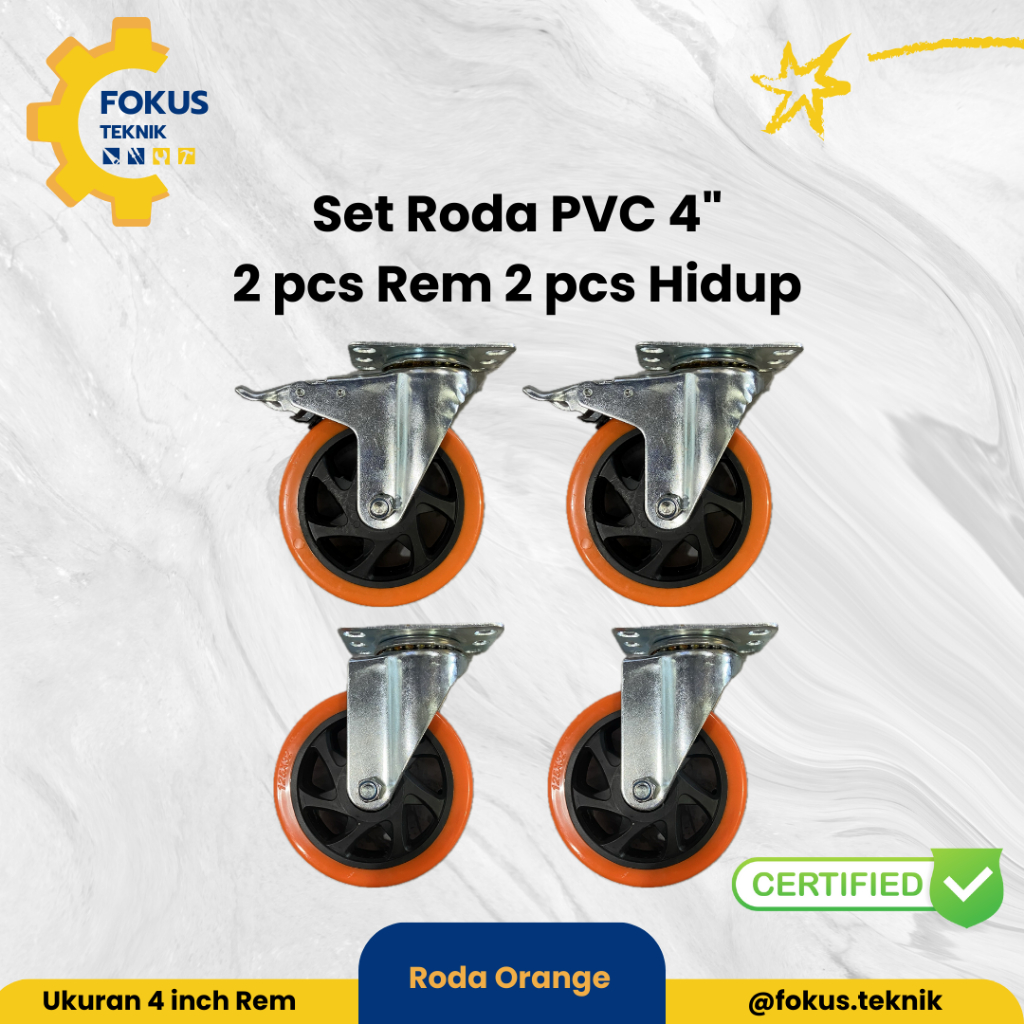 Jual Roda Troly Troli Trolley PVC Orange 4 inch Set ( 2 Rem 2 Hidup ...