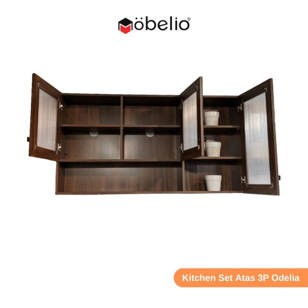 MOBELIO - Kitchen Set Atas Bawah  Mini Bar Island 3 Pintu Marble Stone Minimalis Abu Coklat - ODELIA