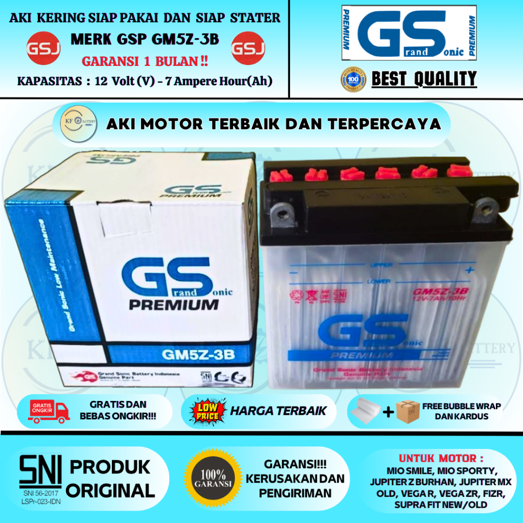 Jual AKI MOTOR JUPITER Z BURHAN, VEGA RR, ALFA, SATRIA LUMBA GM5Z-3B GS