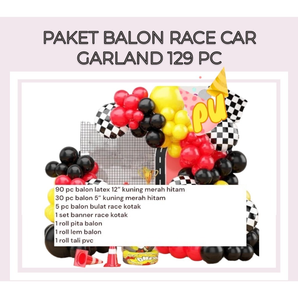 Jual Paket Balon RACE CAR HOTWHEELS GARLAND 129pc / Dekorasi Ulang ...