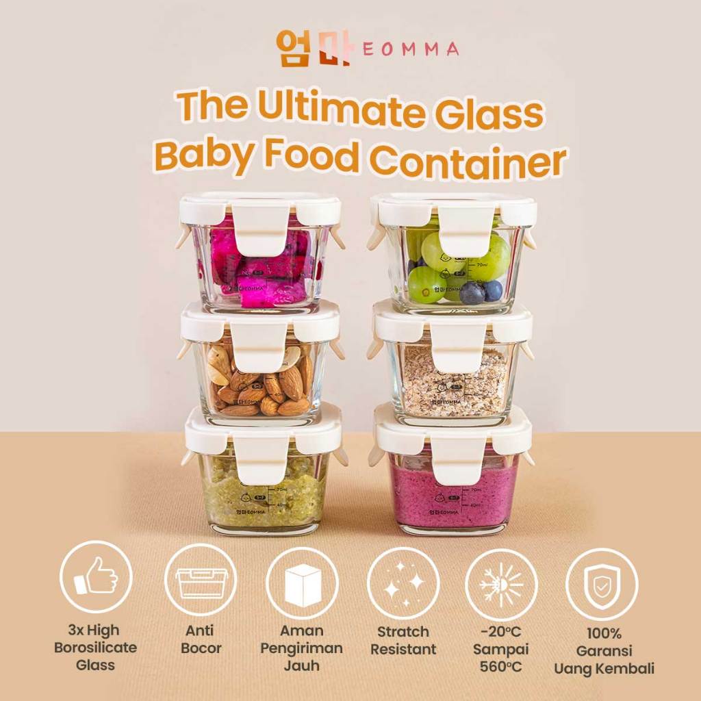 Jual EOMMA Baby Glass Food Container Mpasi Bayi 3Pcs 160ml | Shopee ...
