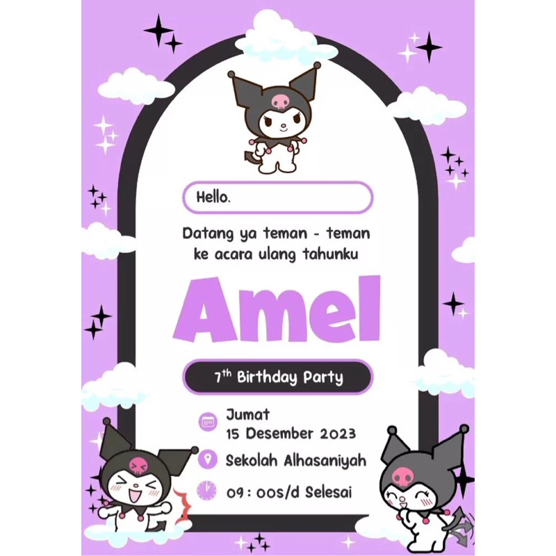 Jual Undangan Ulang Tahun Tema Kuromi / Kuromi Birthday Invitation