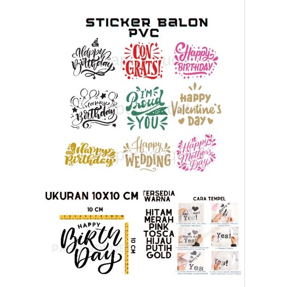 Jual Sticker Cutting Balon PVC/Sticker cutting untuk buket balon ...