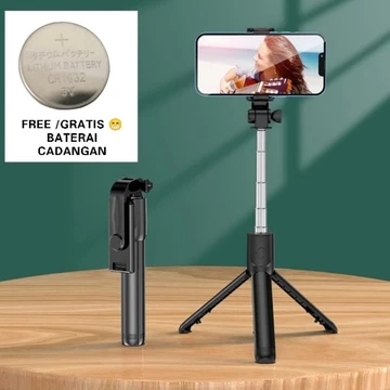 Tripod Tongsis Bluetooth 4 IN 1 Flash Light Tripod Bluetooth Selfie Stick LED Flash Selfi Stik