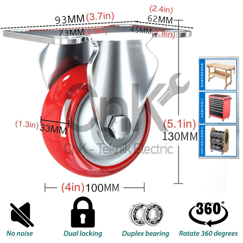 Jual RODA CASTER WHEEL PU MERAH HEAVY DUTY 3 / 4/ 5 INCH RODA TROLY UP ...