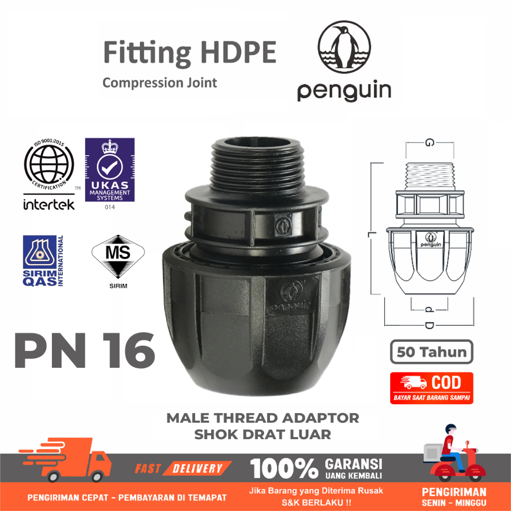 Jual Fitting Pipa HDPE male thread joint , drat luar 1 inci 32 mm ...