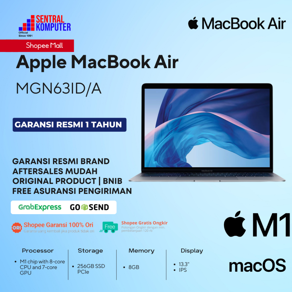 Jual Apple Macbook Air M1 Garansi Resmi 13" 8GB 256GB | Shopee Indonesia