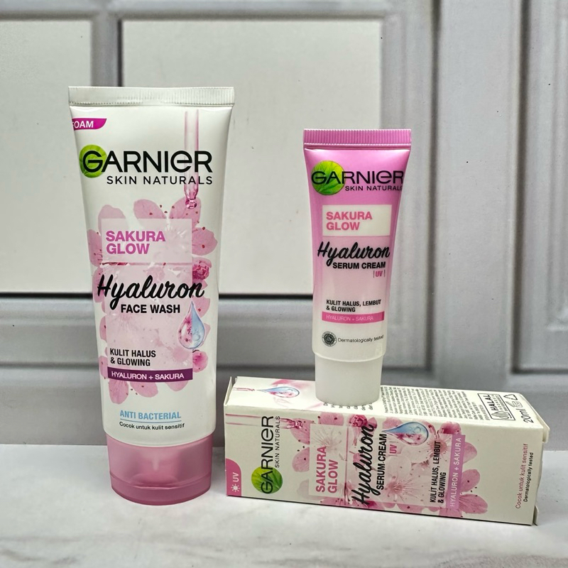 Jual Paket Garnier Sakura Glow 2in1 (Face wash +Serum Cream 20ml