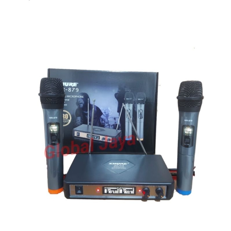 Jual mic wireless wr879 double mic handle wireless microphone wr 879