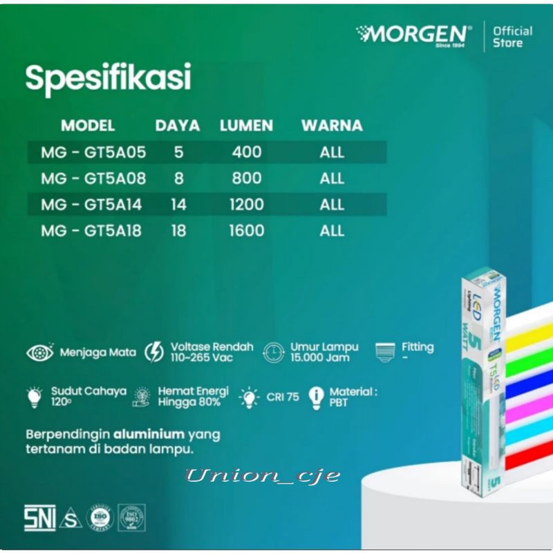 Jual Lampu TL T5 LED 9W 9 Watt Set Komplit AC220V MORGEN Warna Biru ...