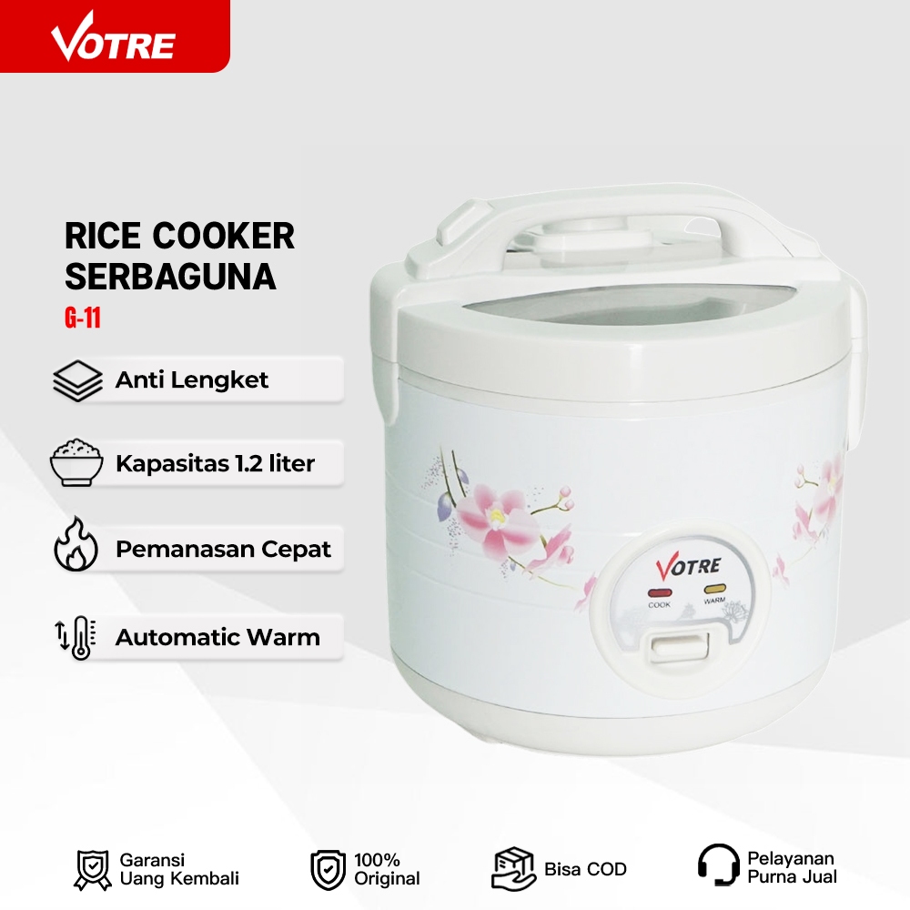 Jual VOTRE G11 Rice Cooker 1.2 Liter Magic Com Kecil Penanak Nasi Serbaguna Kaca Transparan