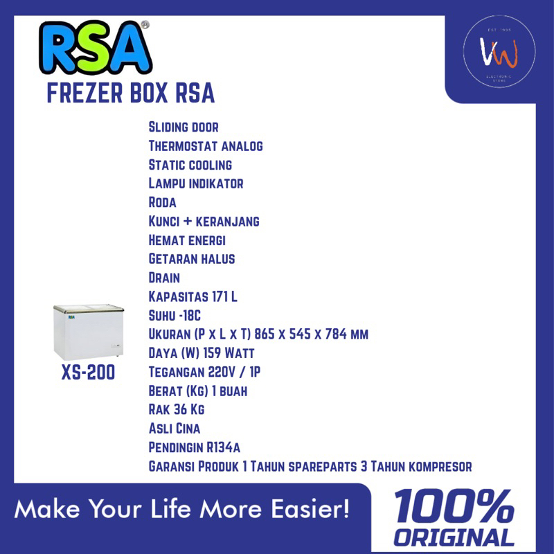 Jual Freezer Box RSA XS-200 Slide Kaca / Freezer Geser / Freezer Es ...