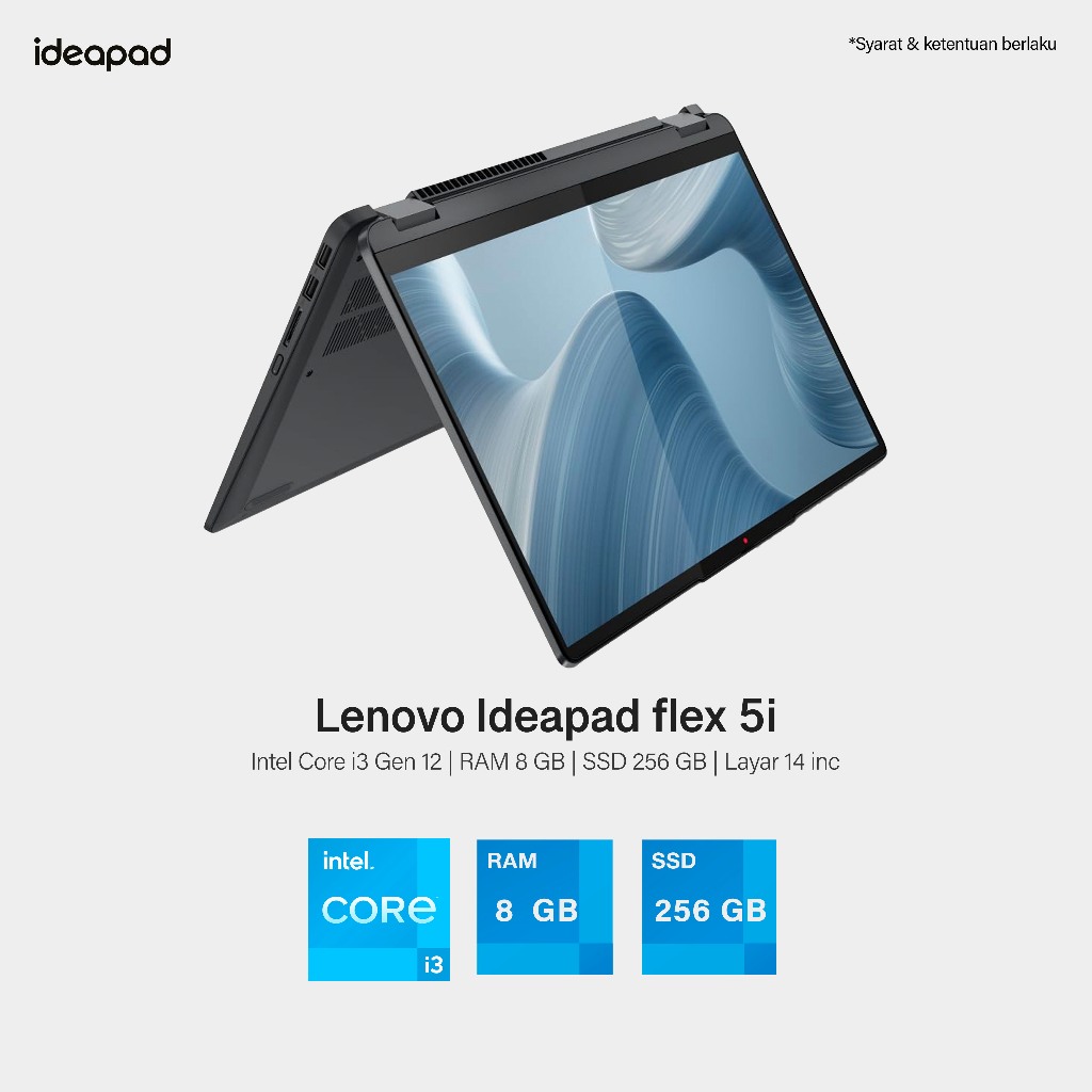 LENOVO IDEAPAD FLEX 5i in CORE i3 GEN 12 RAM 8GB SSD 256GB BARU GARANSI  TAHUN