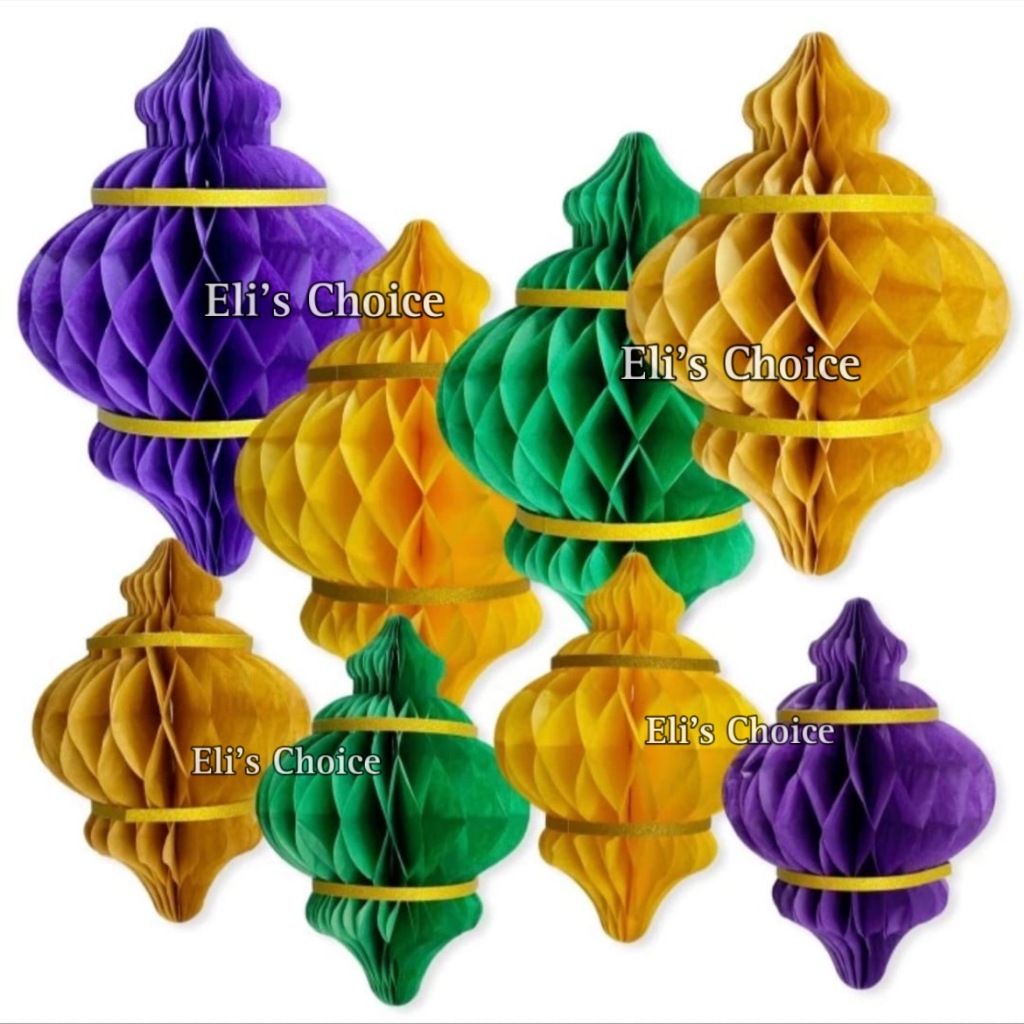 LAMPION LIPAT HONEYCOMB LEBARAN / LAMPION KERTAS RAMADHAN IDUL FITRI HIJAU KUNING UNGU GOLD