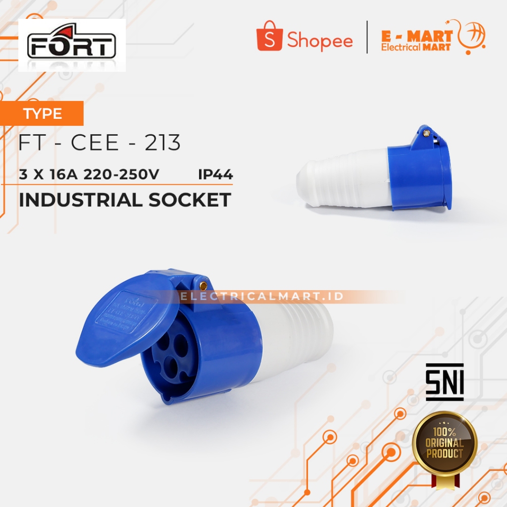 Jual FORT Industrial Socket Listrik Pin 3 x 16A CEE-213 | Shopee Indonesia
