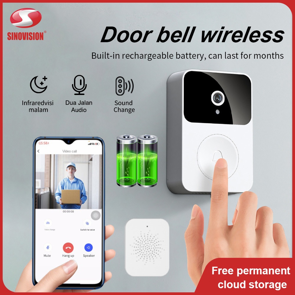 Jual SINOVISION X9 Wireless bell camera IP66 waterproof bell rumah