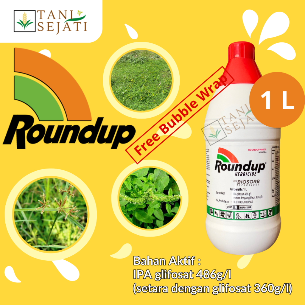 Jual Roundup 486SL 1 Liter Kemasan Pabrik Herbisida Obat Rumput Racun ...