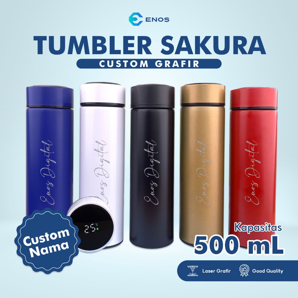 Jual Tumbler Sakura Custom Logo Nama Grafir Laser Bahan Stainless Steel Botol Minum Type A 7529