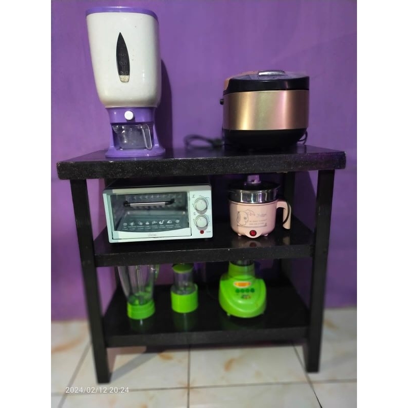 Jual Meja Dapur Rice cooker Rak Susun Kayu Serbaguna Meja Galon dan ...